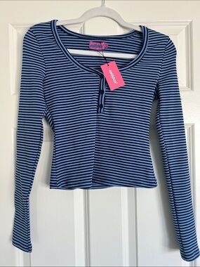 Edikted Blue and Black Striped Long-Sleeve Henley